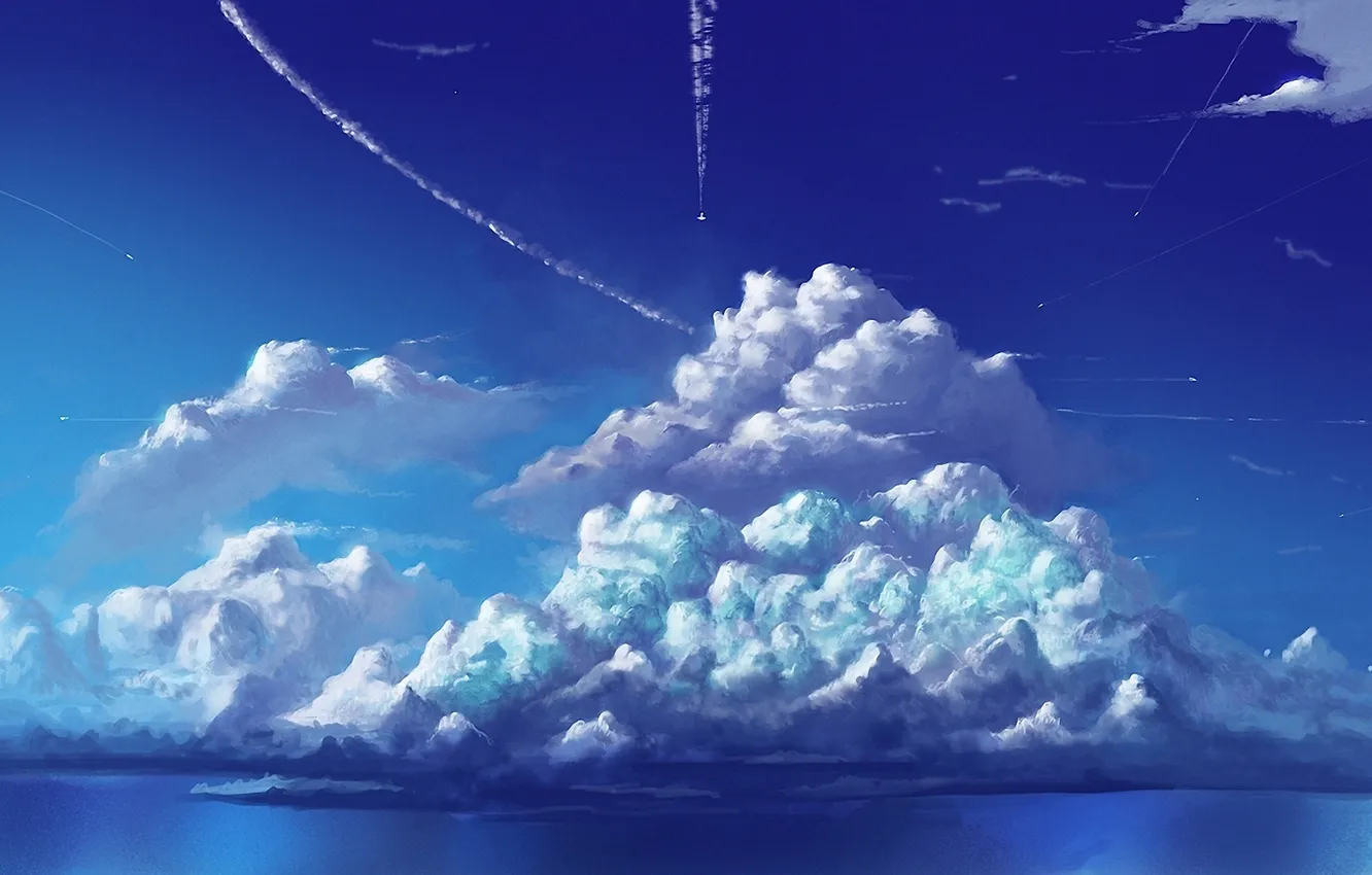 Фото обои небо, облака, синий, природа, голубой, картина