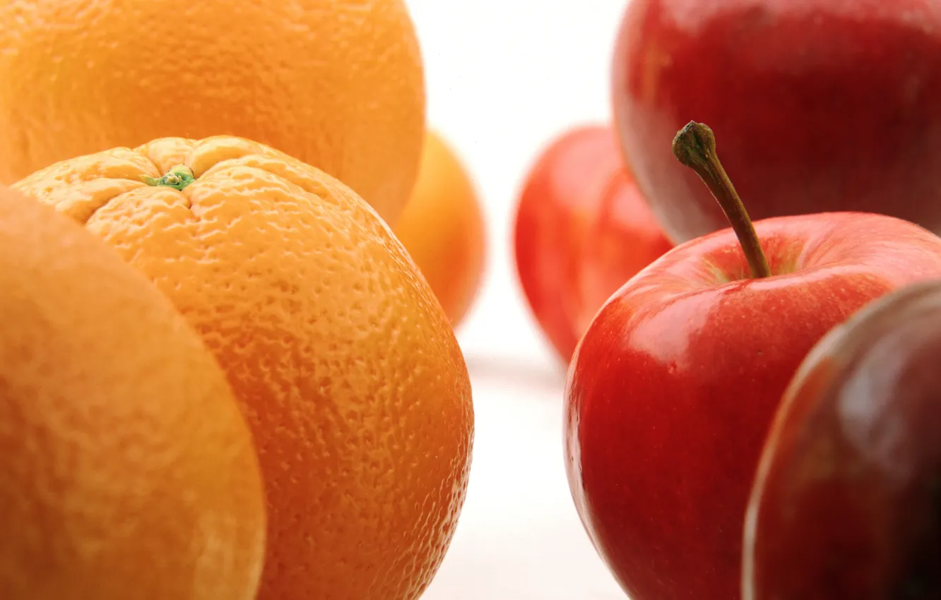 Фото обои макро, яблоки, апельсины
