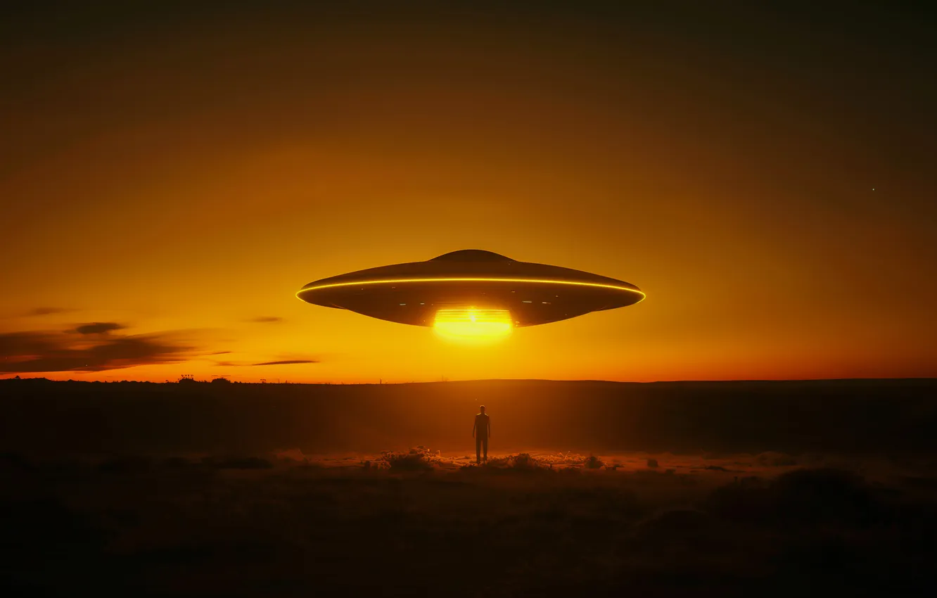 Фото обои sunset, night, people, UFO, AI art