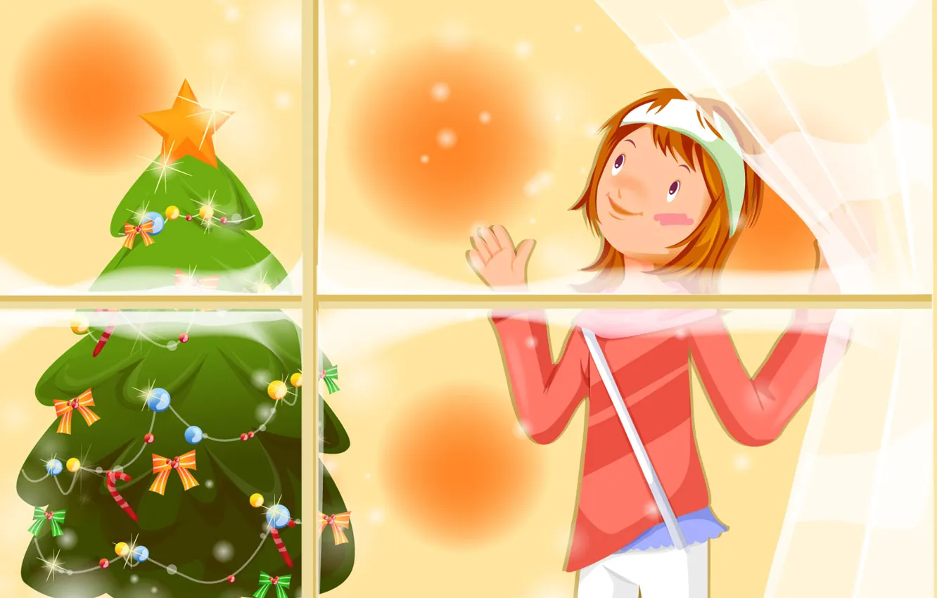 Фото обои праздник, Рождество, девочка, ёлочка