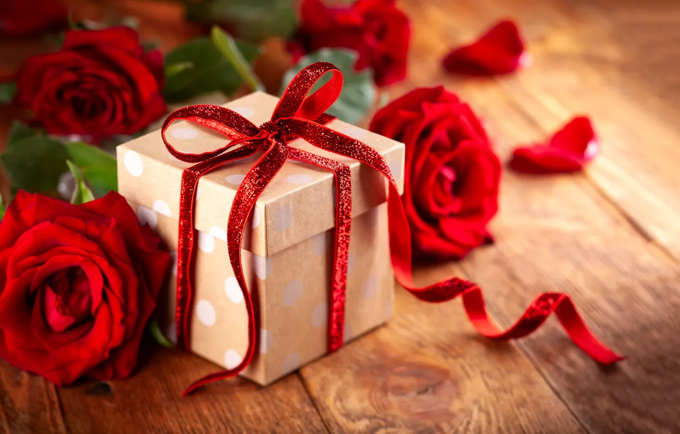 Фото обои подарок, розы, букет, лента, красные, день святого валентина, Svetlana Kolpakova