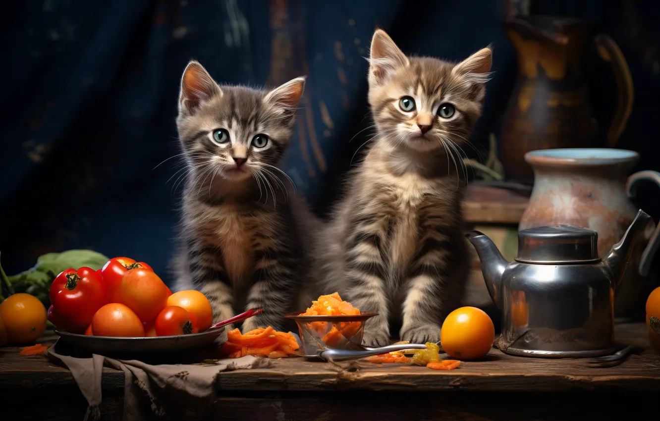 Фото обои кошка, взгляд, кошки, поза, темный фон, котенок, стол, доски