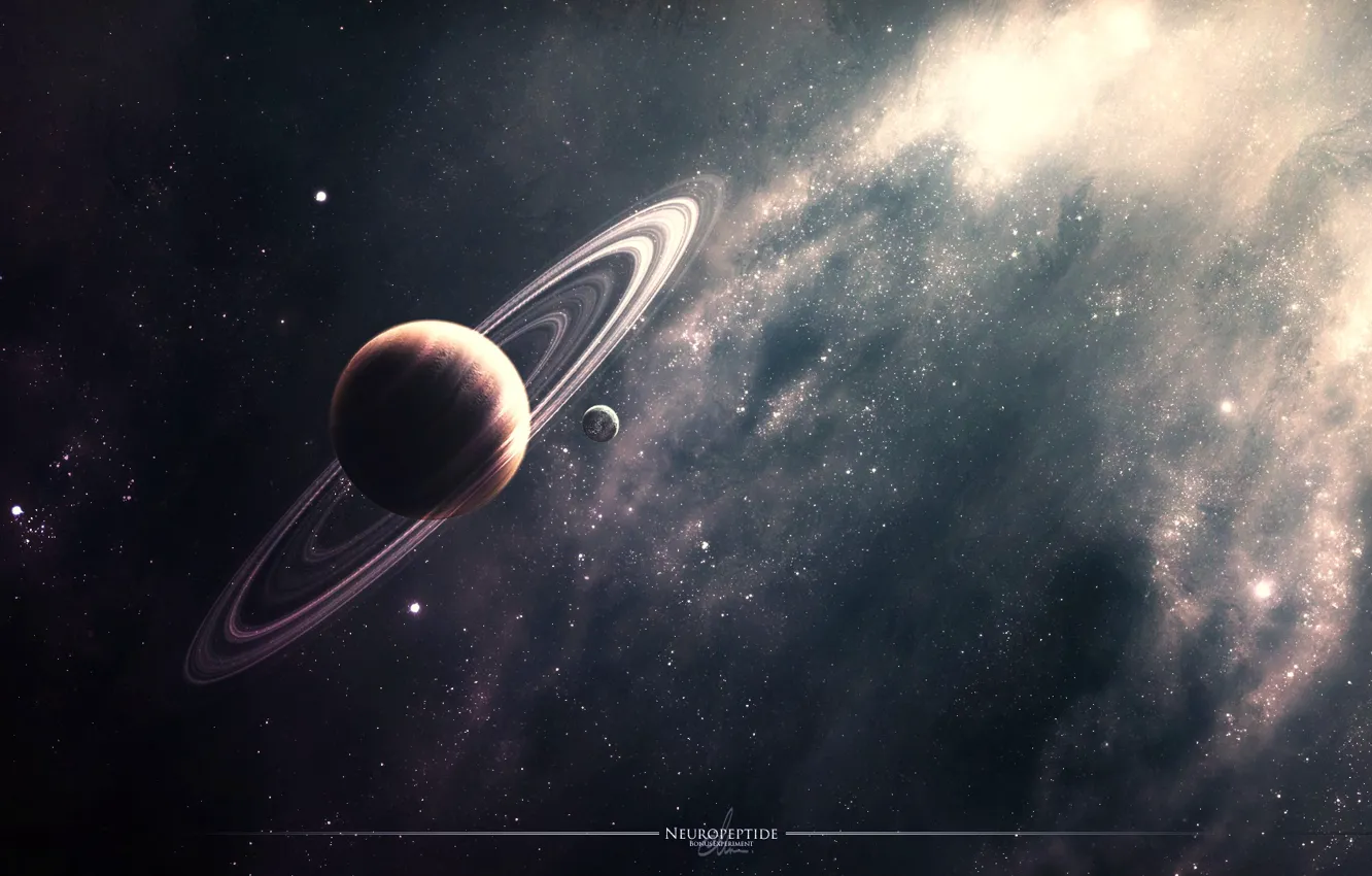 Фото обои космос, звезды, туманность, планета, кольца