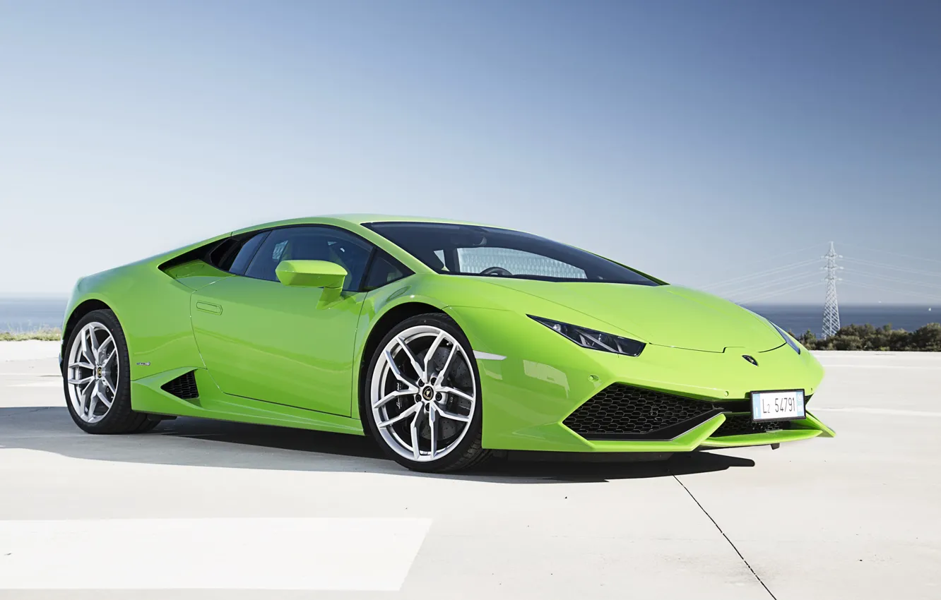 Фото обои побережье, Lamborghini, зелёный, Huracan