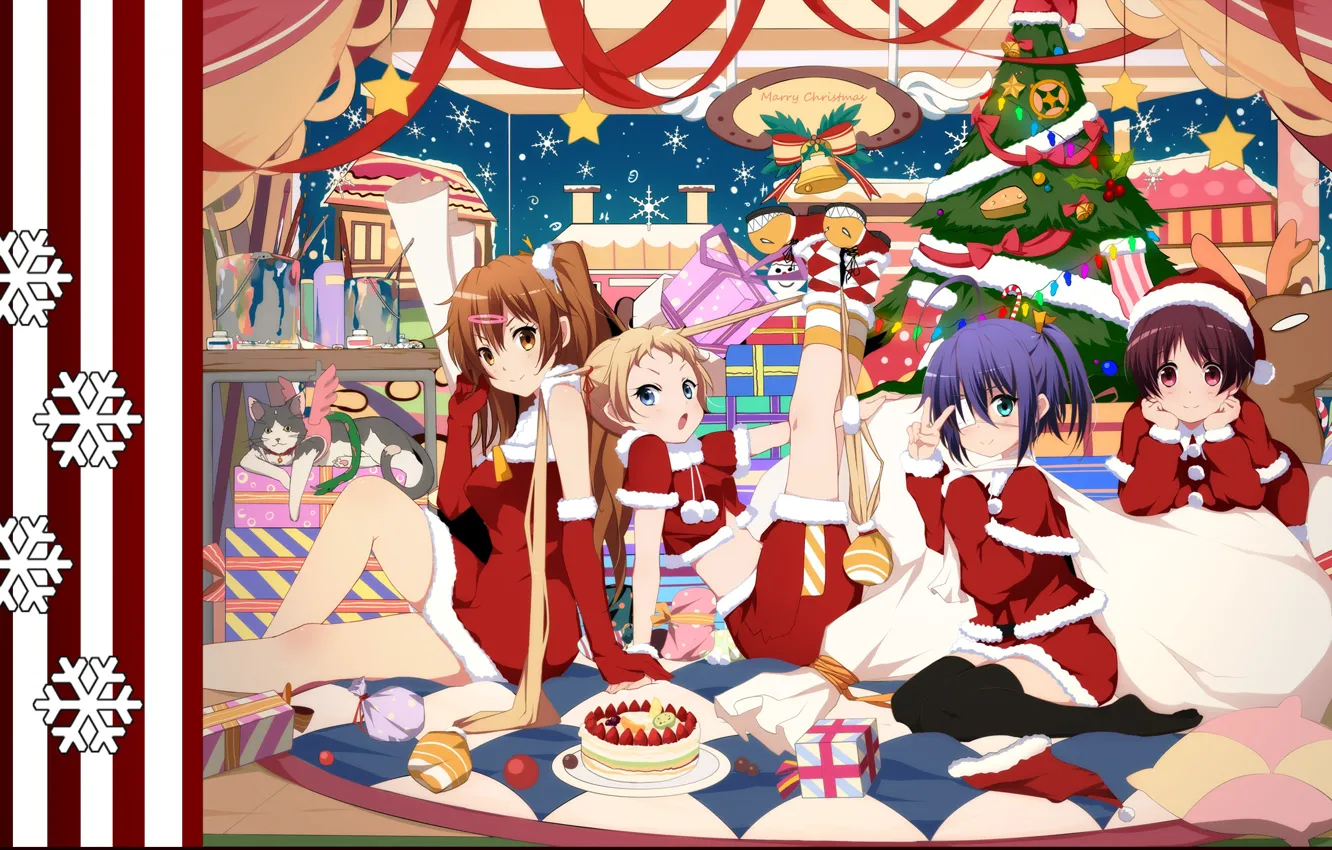 Фото обои девушки, аниме, Новый год