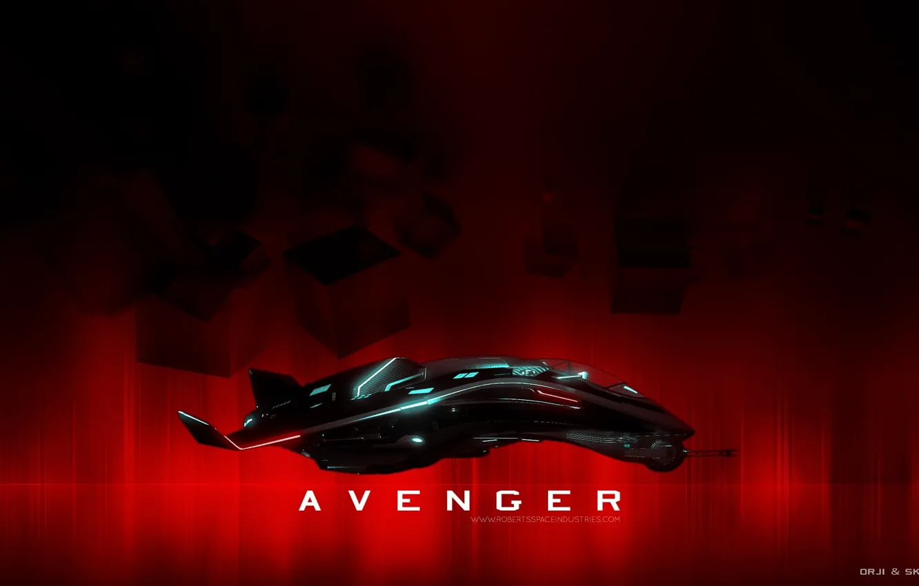 Фото обои Avenger, Star citizen, Red background, Light space fighter