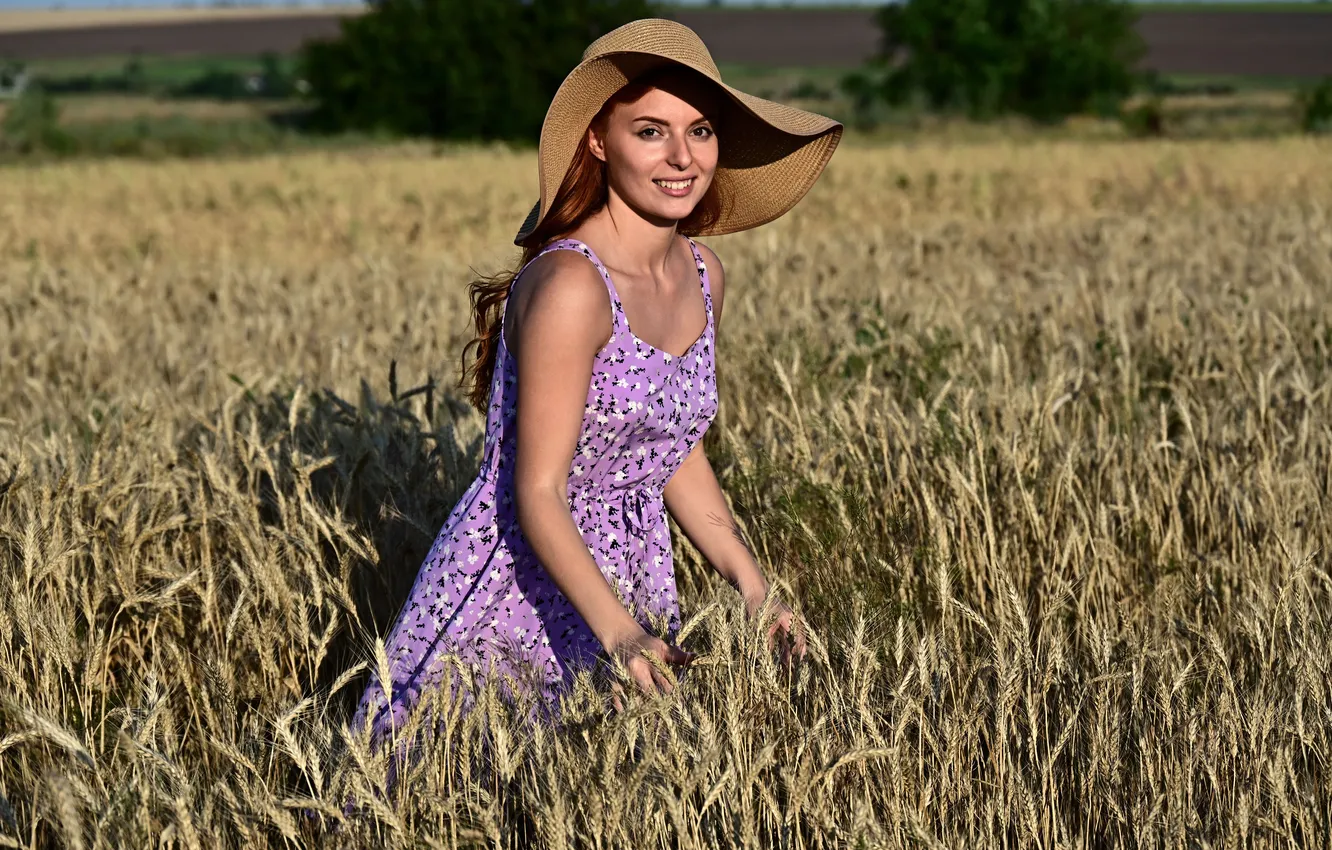 Фото обои long hair, field, nature, model, redhead, countryside, gorgeous, posing