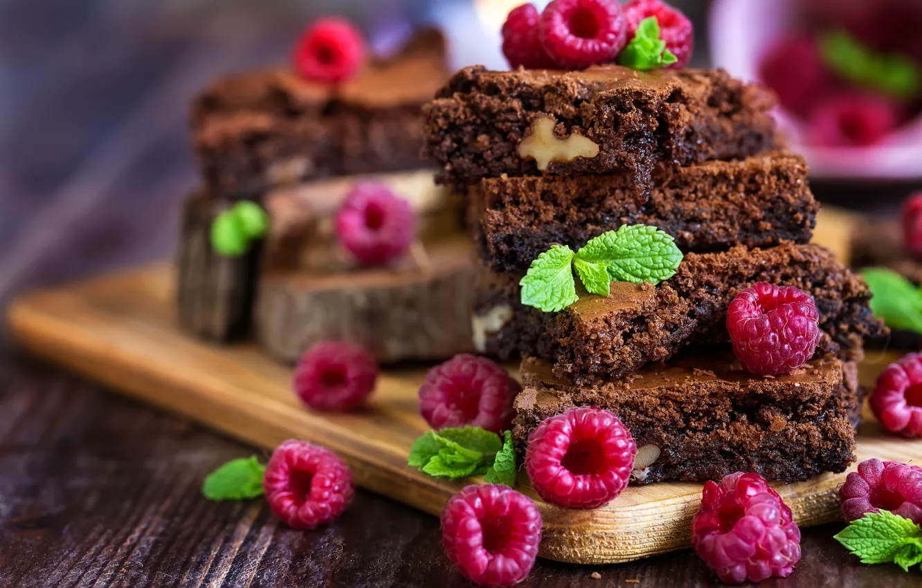 Фото обои ягоды, малина, пирожное, десерт, выпечка