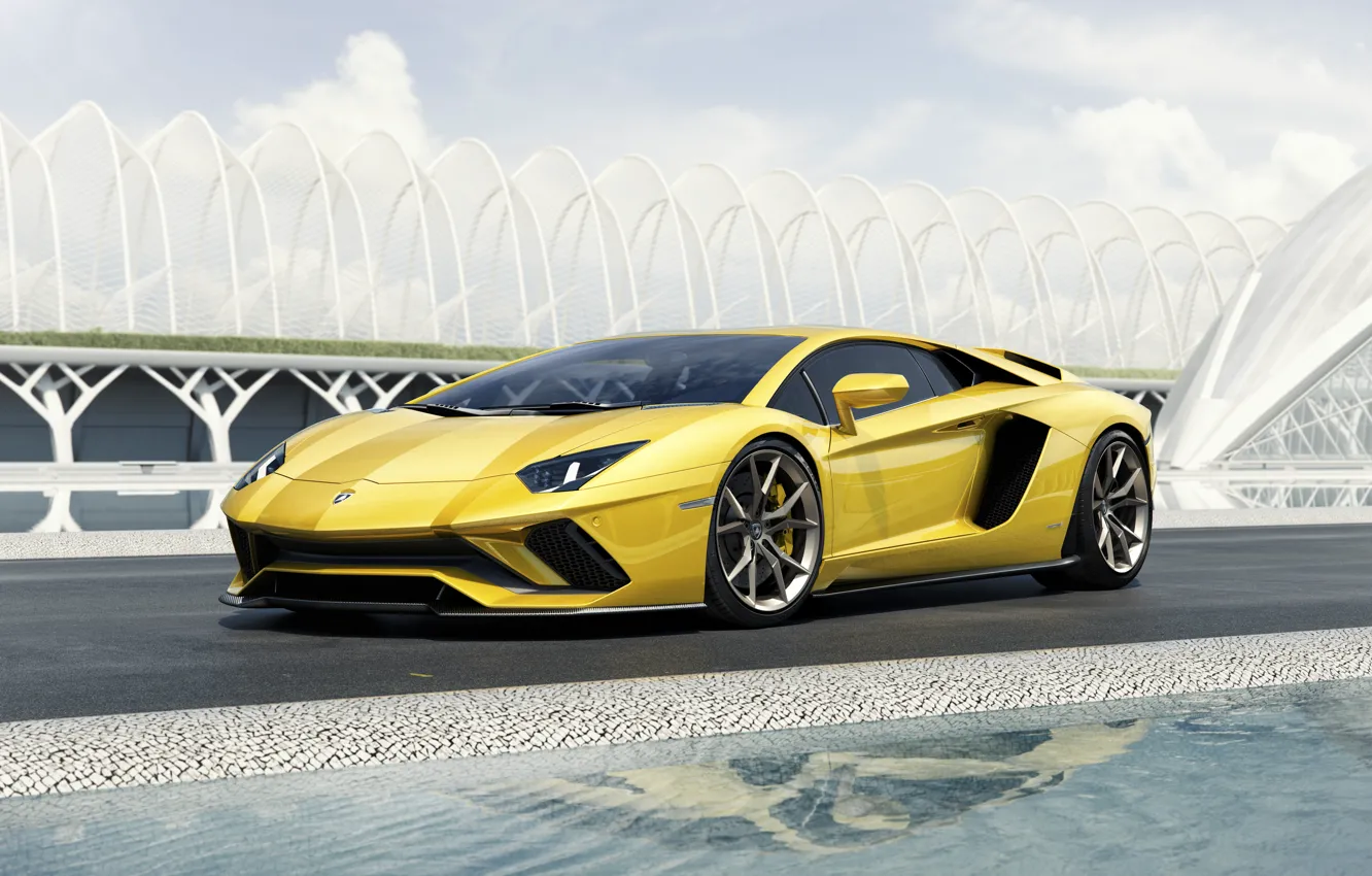 Фото обои Lamborghini, Yellow, Aventador, Supercar, Coupé, 2017, S