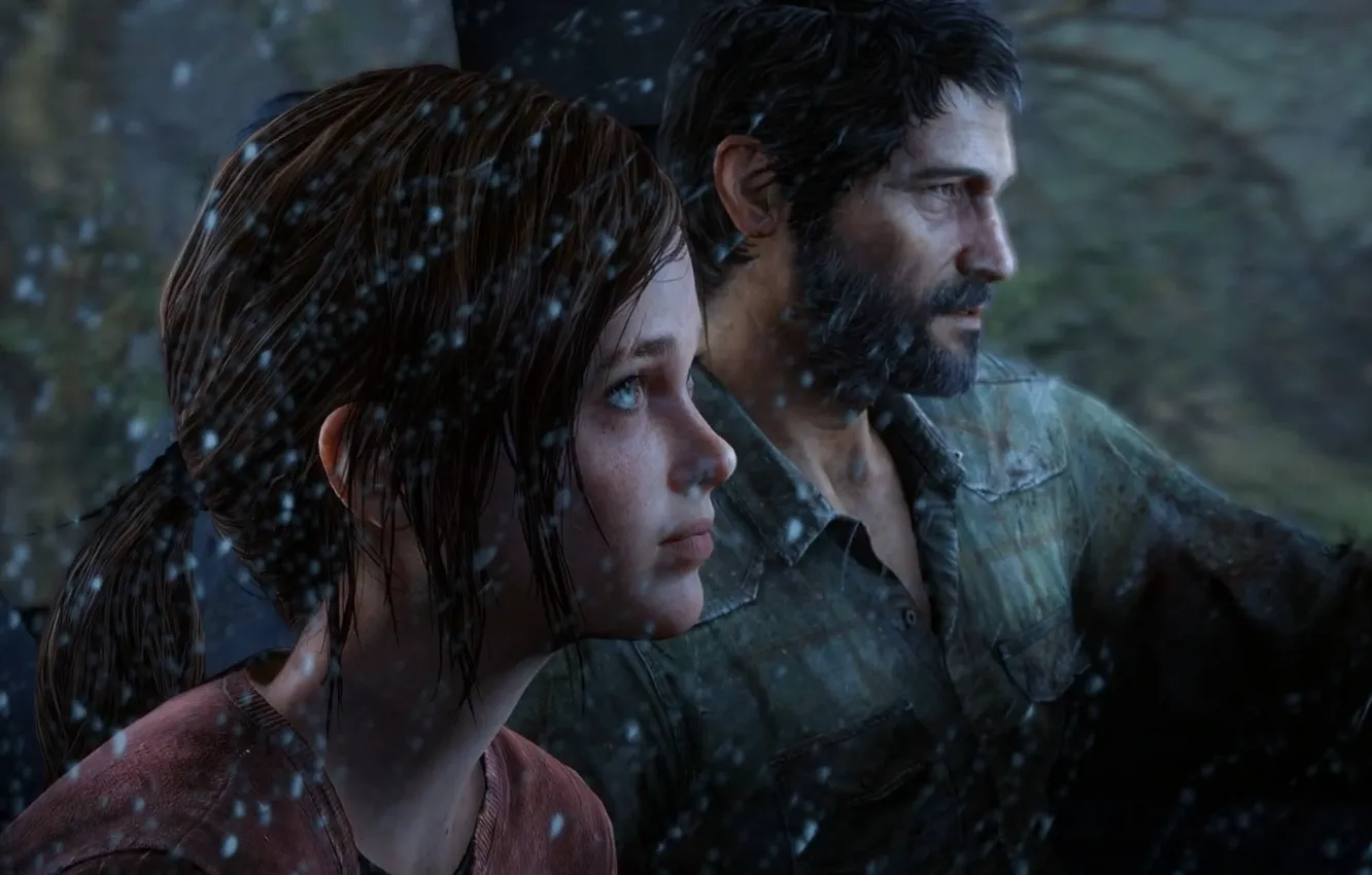 Фото обои car, girl, game, forest, blizzard, snow, man, The Last of Us