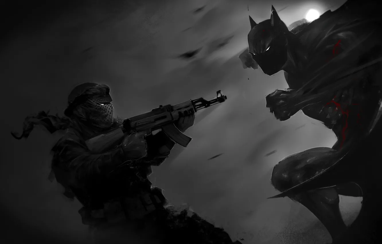 Фото обои batman, герой, art, AK-47, калаш, преступник, Dark Knight