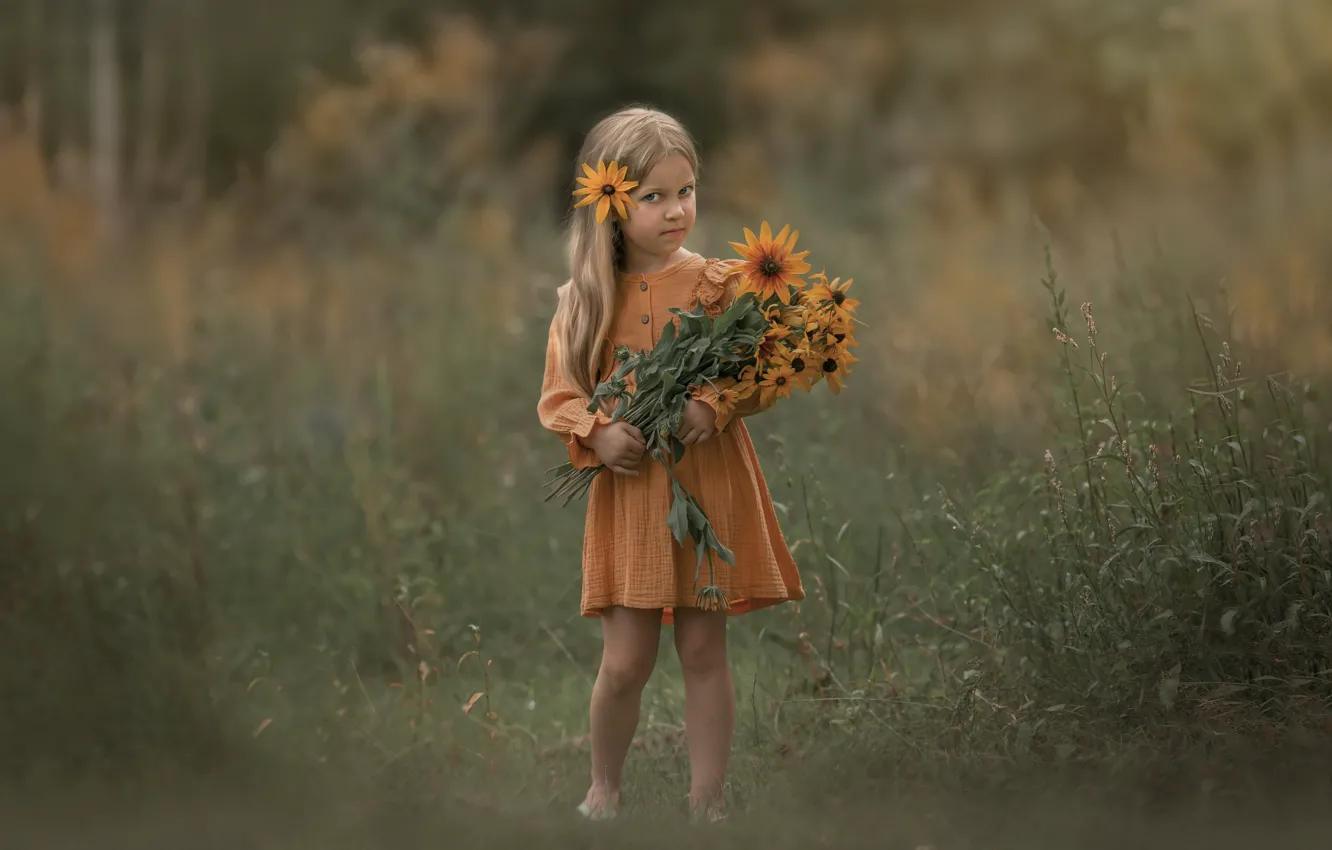 Фото обои лето, цветы, девочка