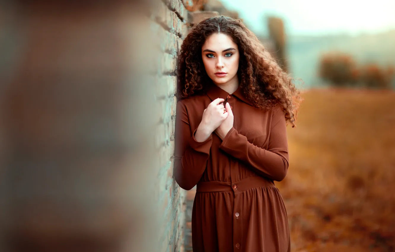 Фото обои поле, взгляд, девушка, природа, лицо, поза, портрет, руки