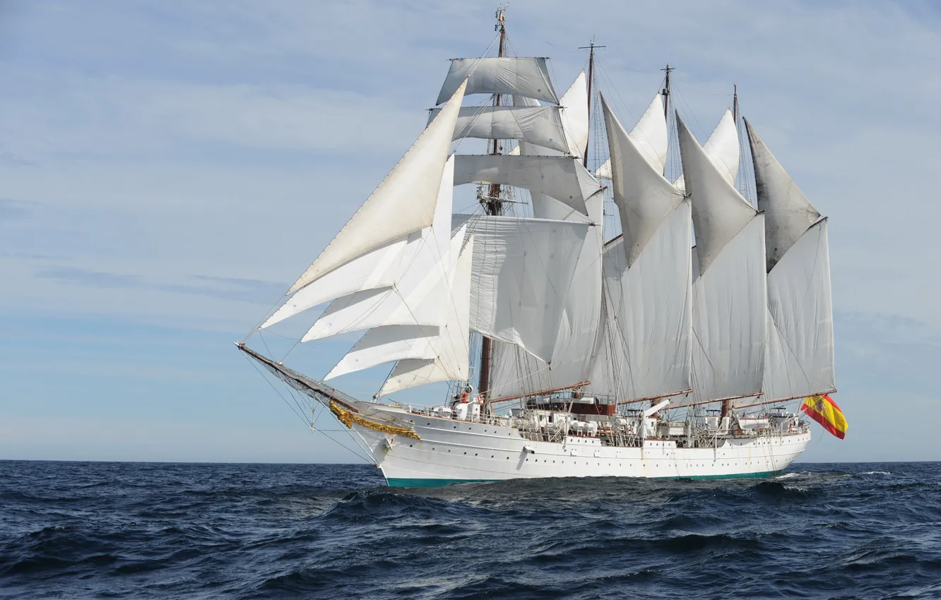 Фото обои море, волны, корабль, учебный, Juan Sebastián Elcano, (A-71), бригантина