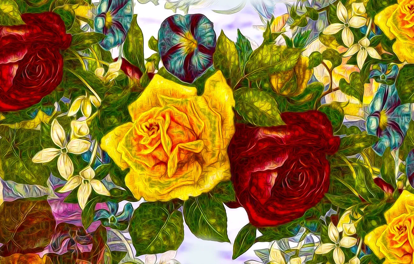 Фото обои Grafika, Kwiaty, Roże, Fractalus