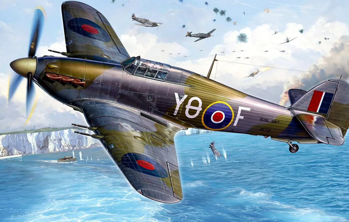 Фото обои Hawker, британский одноместный истребитель, Sea Hurricane IIC, Sea Hurricane Mk.II C, оснащённый морским приёмо-передатчиком, для …