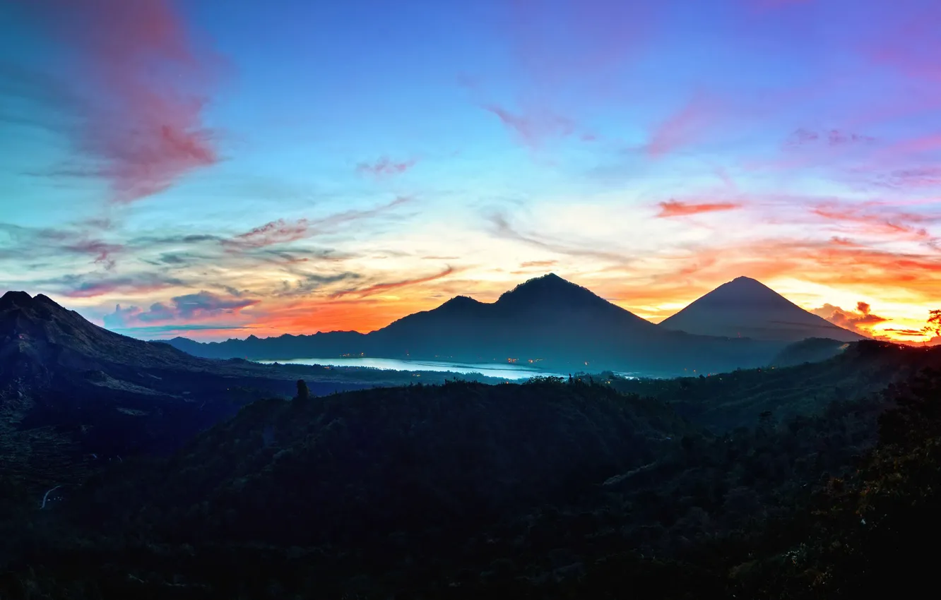 Фото обои небо, пейзаж, горы, природа, nature, Bali, Indonesia, Sunrise at Kintamani