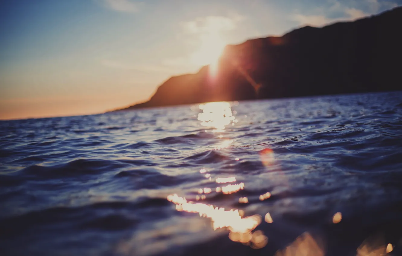 Фото обои море, волны, вода, солнце, блик