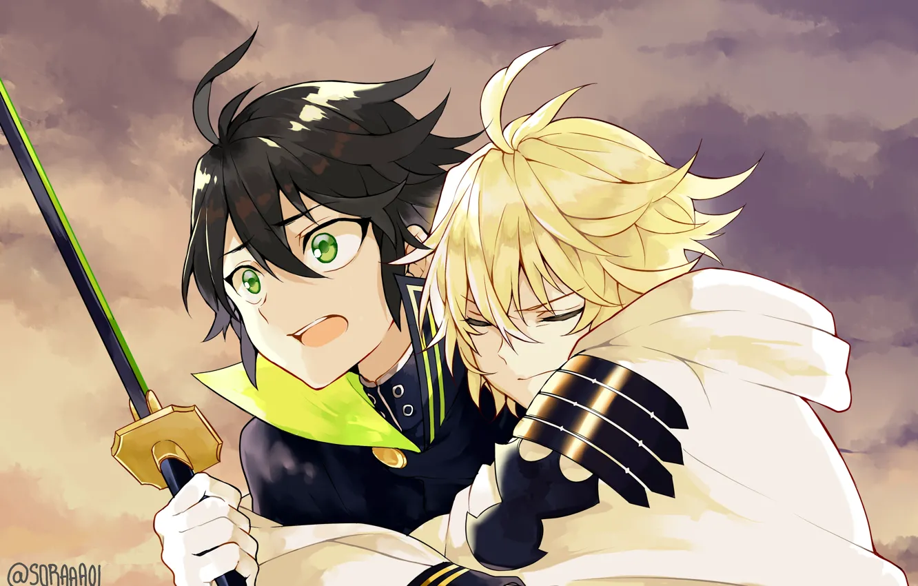 Фото обои меч, аниме, арт, парни, Мика, шок, Owari no Seraph, Последний серафим