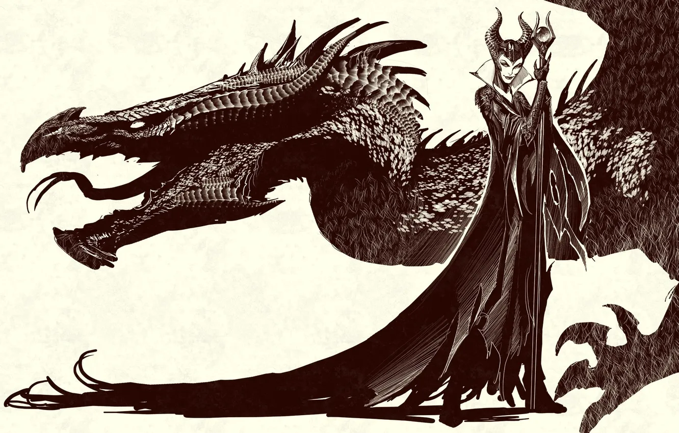 Фото обои фантастика, дракон, колдунья, королева, Maleficent, Малефисента
