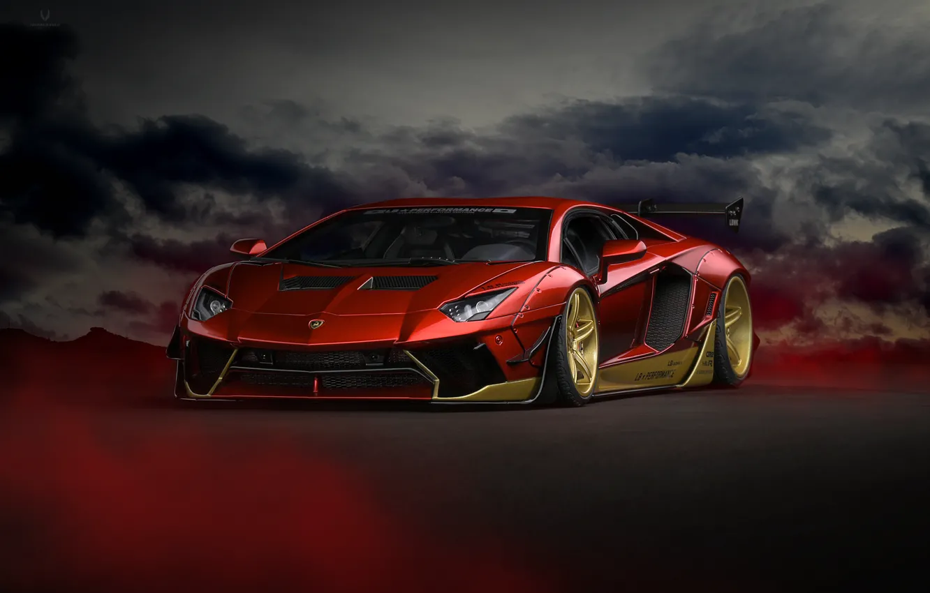 Фото обои red, gold, lamborghini, aventador, lp700-4