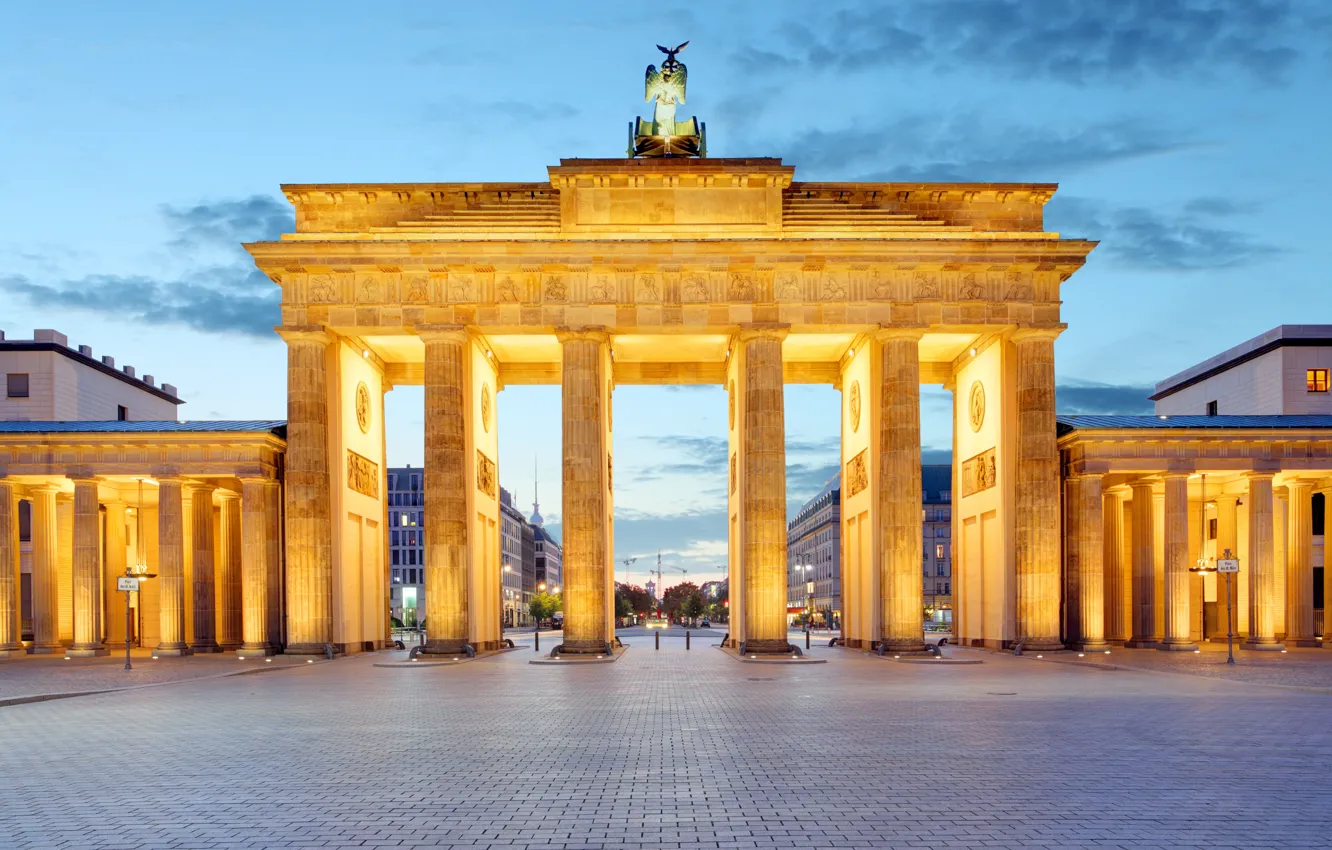 Фото обои вечер, Германия, площадь, памятник, архитектура, Берлин, Бранденбургские ворота, Brandenburg Gate