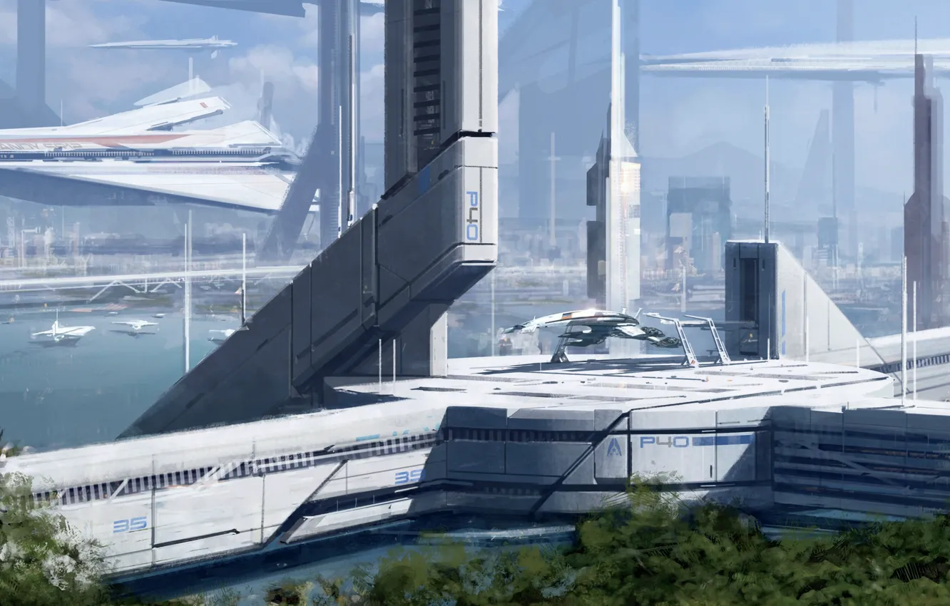 Фото обои корабль, планета, станция, нормандия, Mass Effect 3, фантастика. будущее. космос