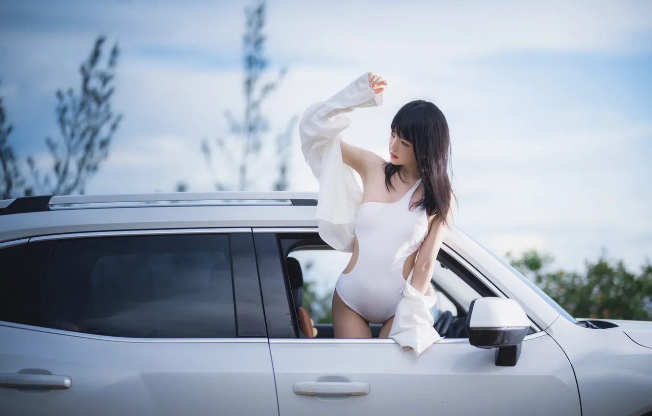 Фото обои Car, Sky, Beautiful, Asian, Model, Woman, Evening, SUV
