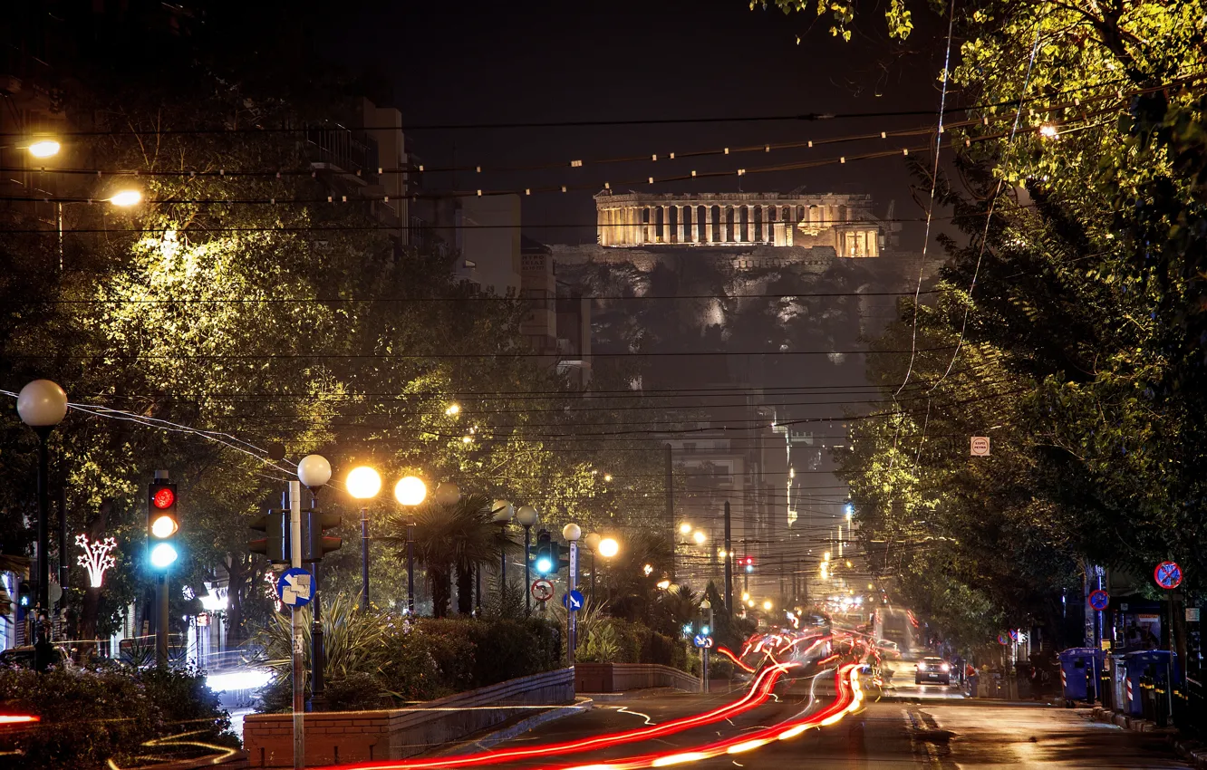 Фото обои ночь, движение, выдержка, Греция, night, Greece, movement, exposure
