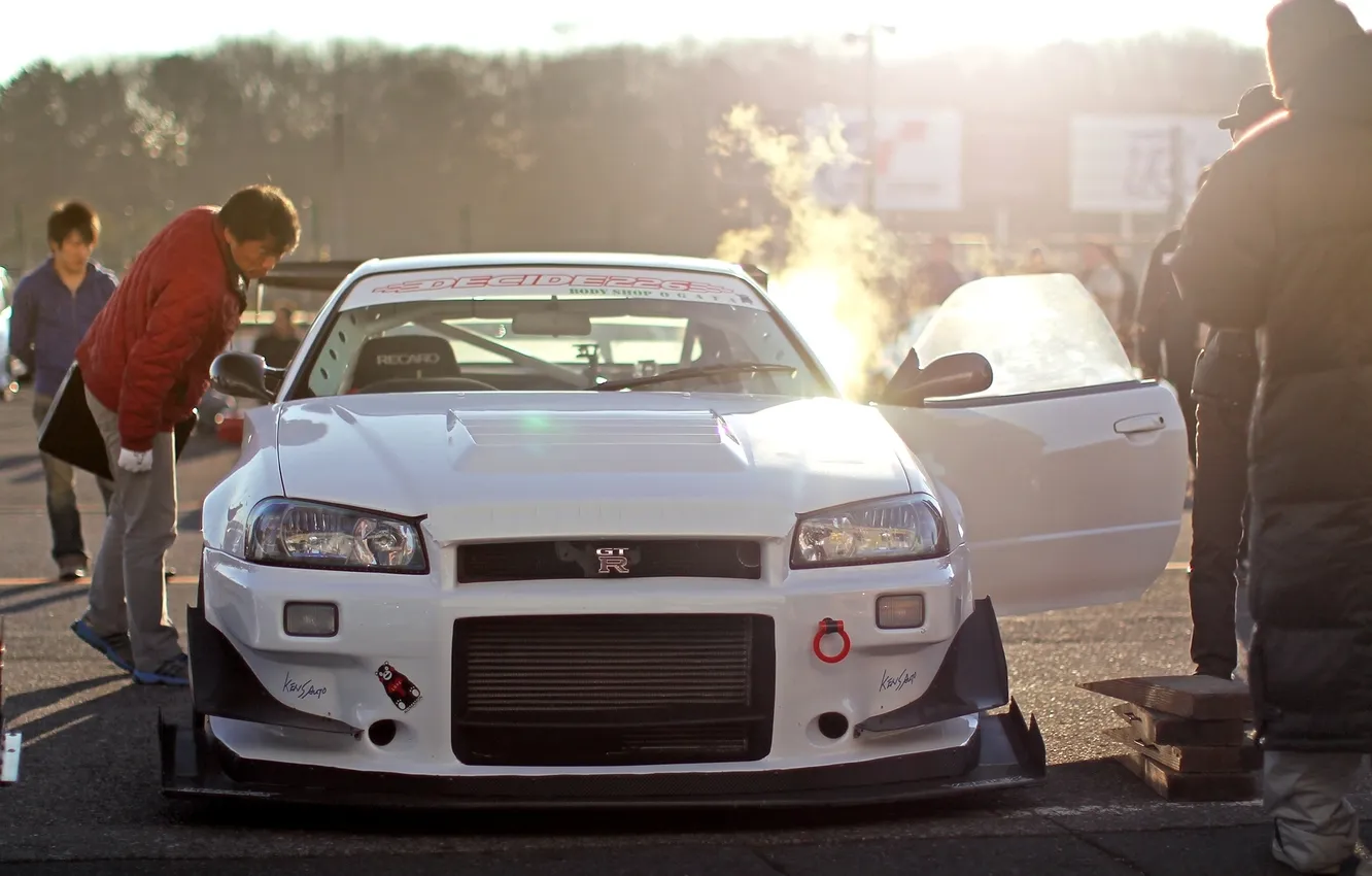 Фото обои Япония, Машина, Тюнинг, Ниссан, Japan, Nissan, White, Skyline