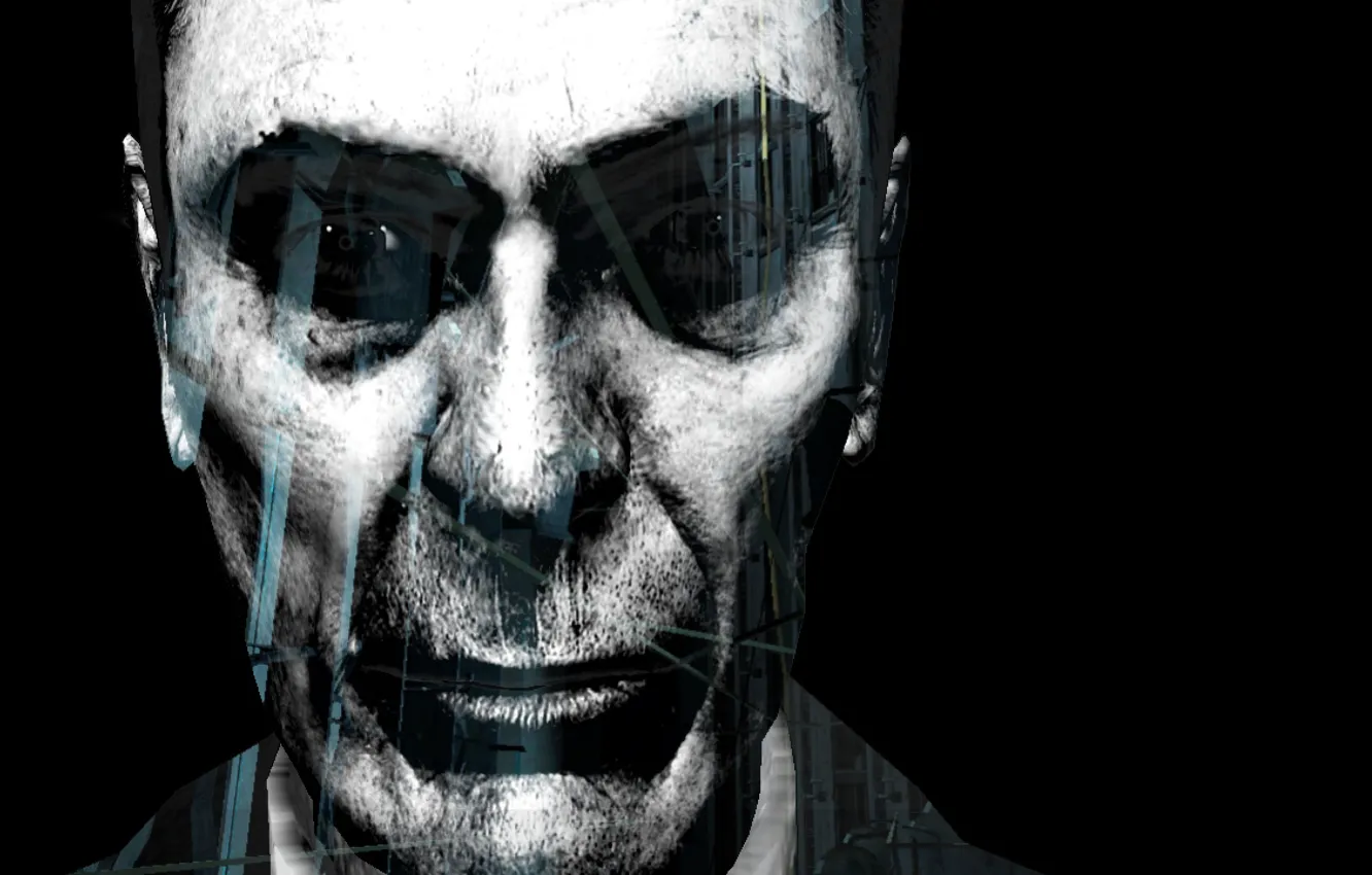 Фото обои лицо, черно-белое, Gman, Half Life 2