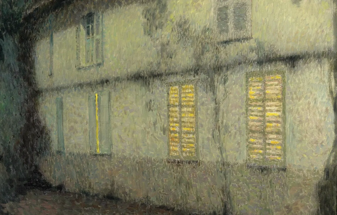 Фото обои свет, дом, окна, картина, Henri Le Sedaner, Анри Ле Сиданэ, Закрытые Ставни. Жерберуа