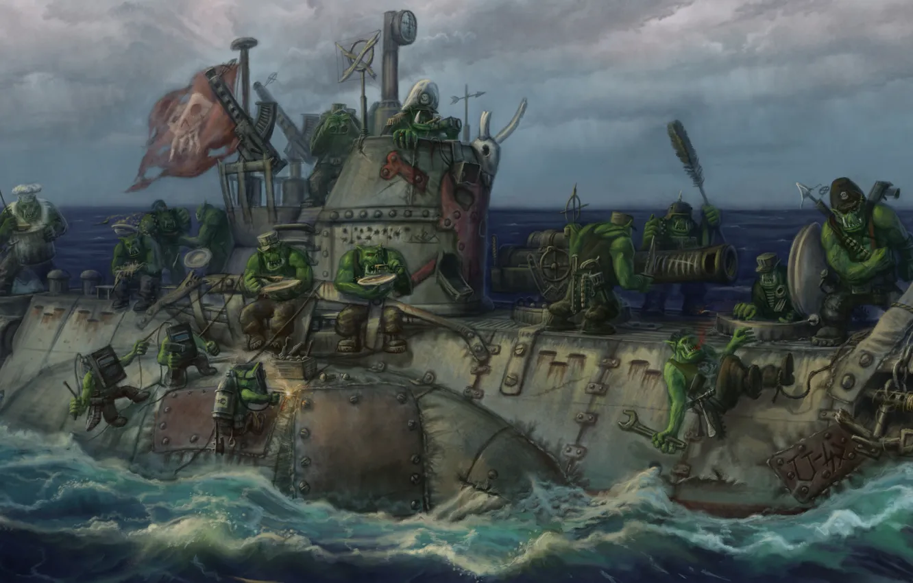 Фото обои субмарина, Warhammer 40000, warhammer, орк, orcs submarine