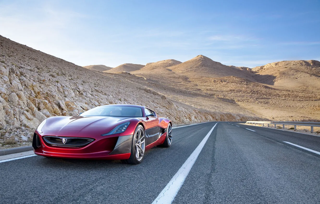 Фото обои пустыня, трасса, суперкар, Concept One, Rimac