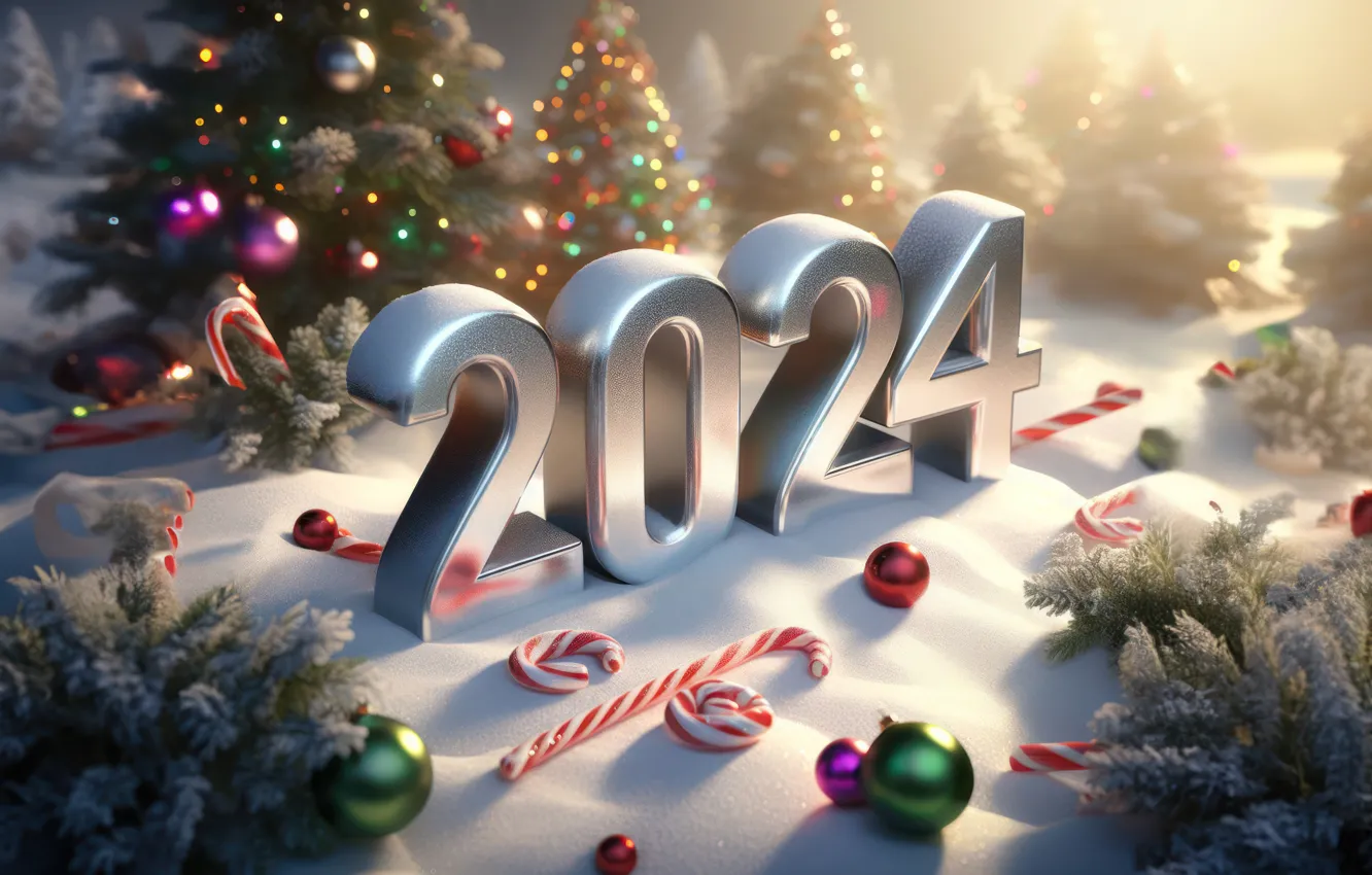 Фото обои цифры, Новый год, golden, decoration, numbers, New year, 2024
