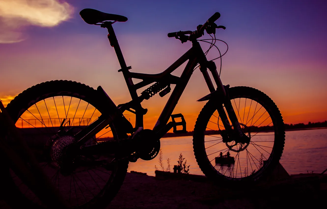 Фото обои закат, велосипед, силуэт, байк, specialized