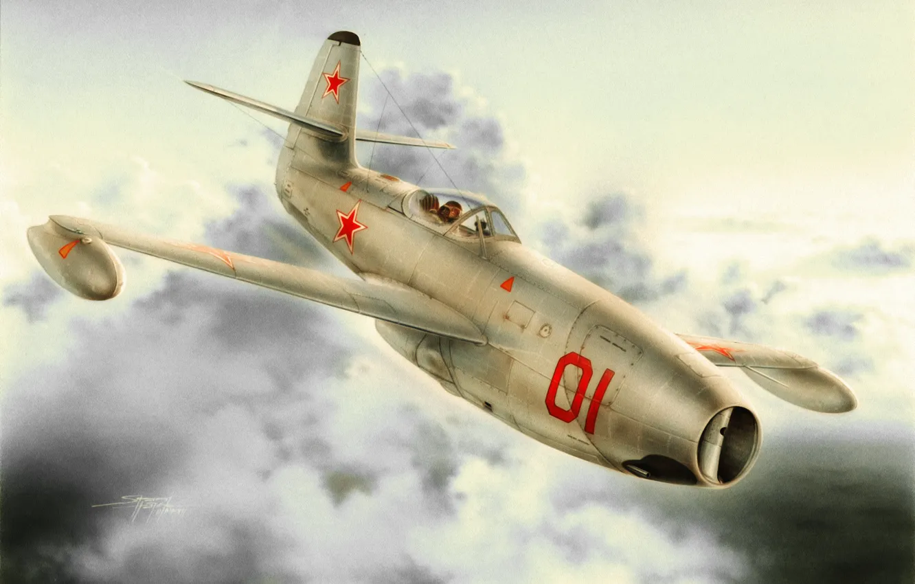 Фото обои war, art, painting, aviation, russian jet, yak 23