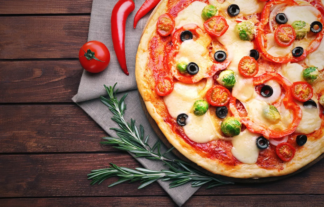 Фото обои сыр, перец, овощи, пицца, помидоры, оливки, pizza, tomatoes