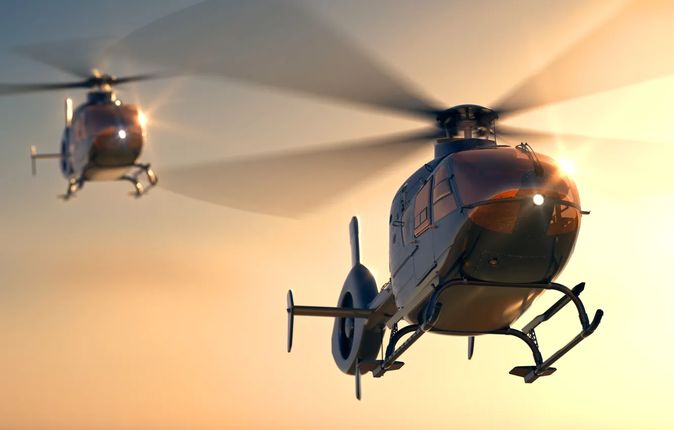 Фото обои абстракция, рассвет, арт, вертолет, helicopter, wallpaper., EC 135, Eurocopter EC 135