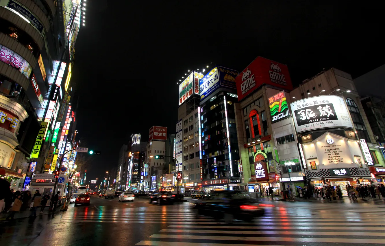 Фото обои city, lights, Япония, освещение, Токио, road, cars, japan