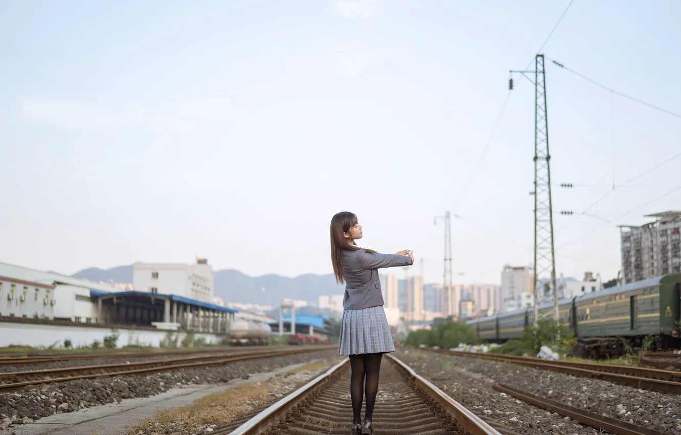 Фото обои Beautiful, Asian, Model, Woman, Track, Pretty, Outdoor, Uniform
