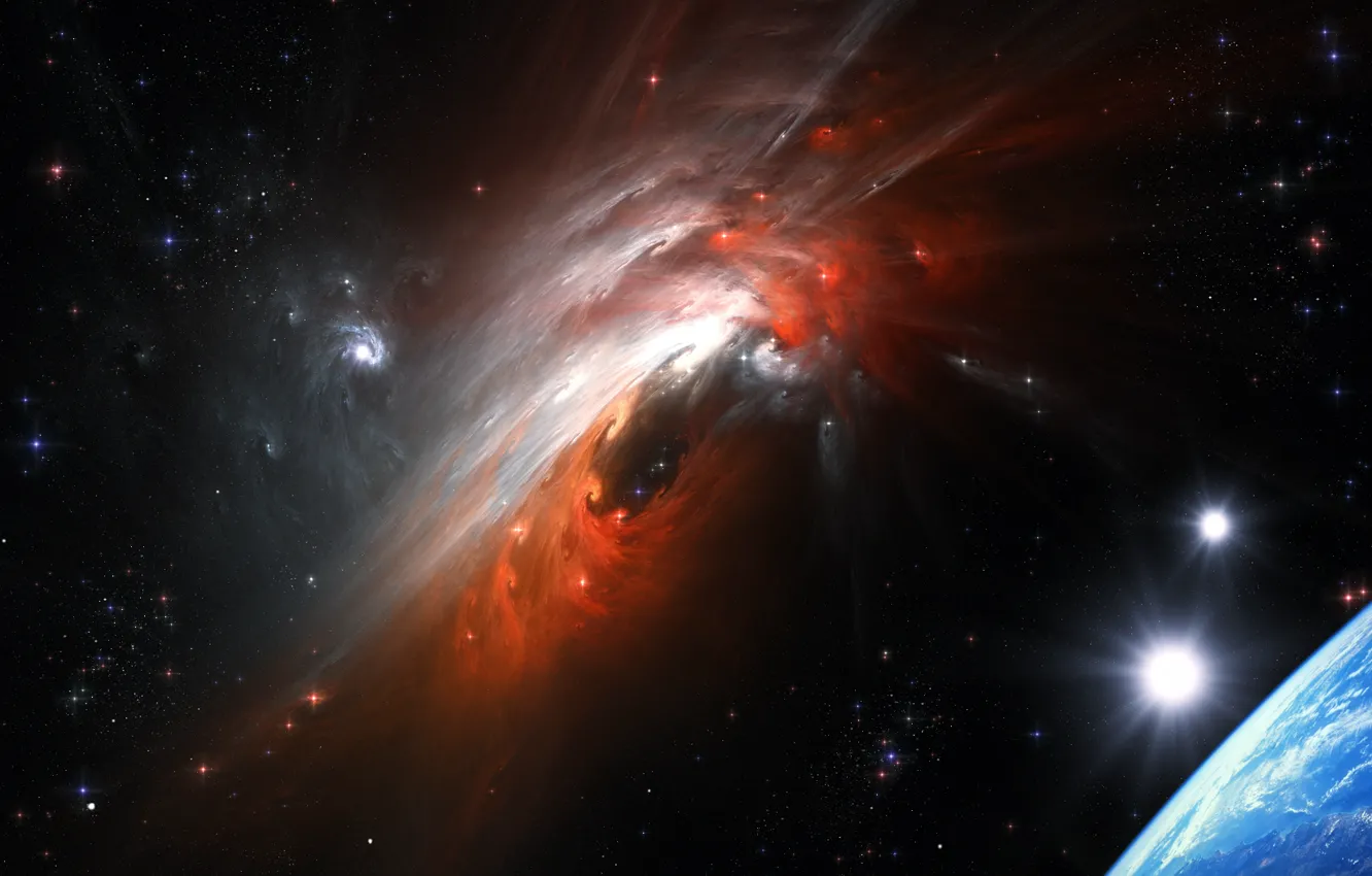 Фото обои Cosmic Storm, столкновение галактик, космический шторм