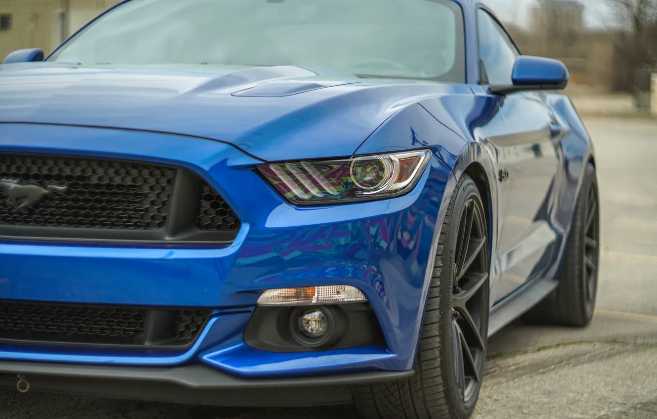 Фото обои синий, Ford Mustang, передок