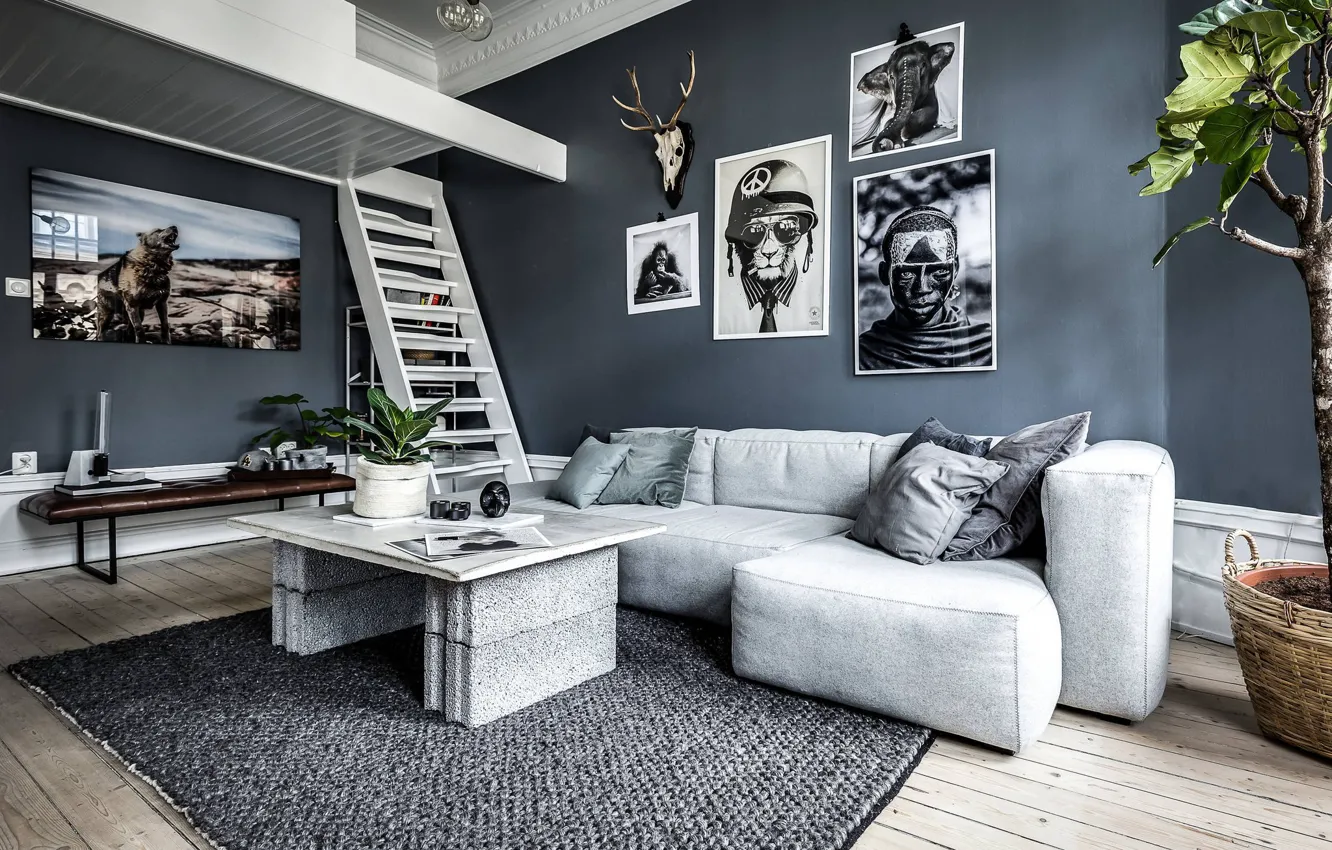 Фото обои дизайн, стиль, комната, интерьер, Швеция, Sweden, гостиная, Apartment in Håven