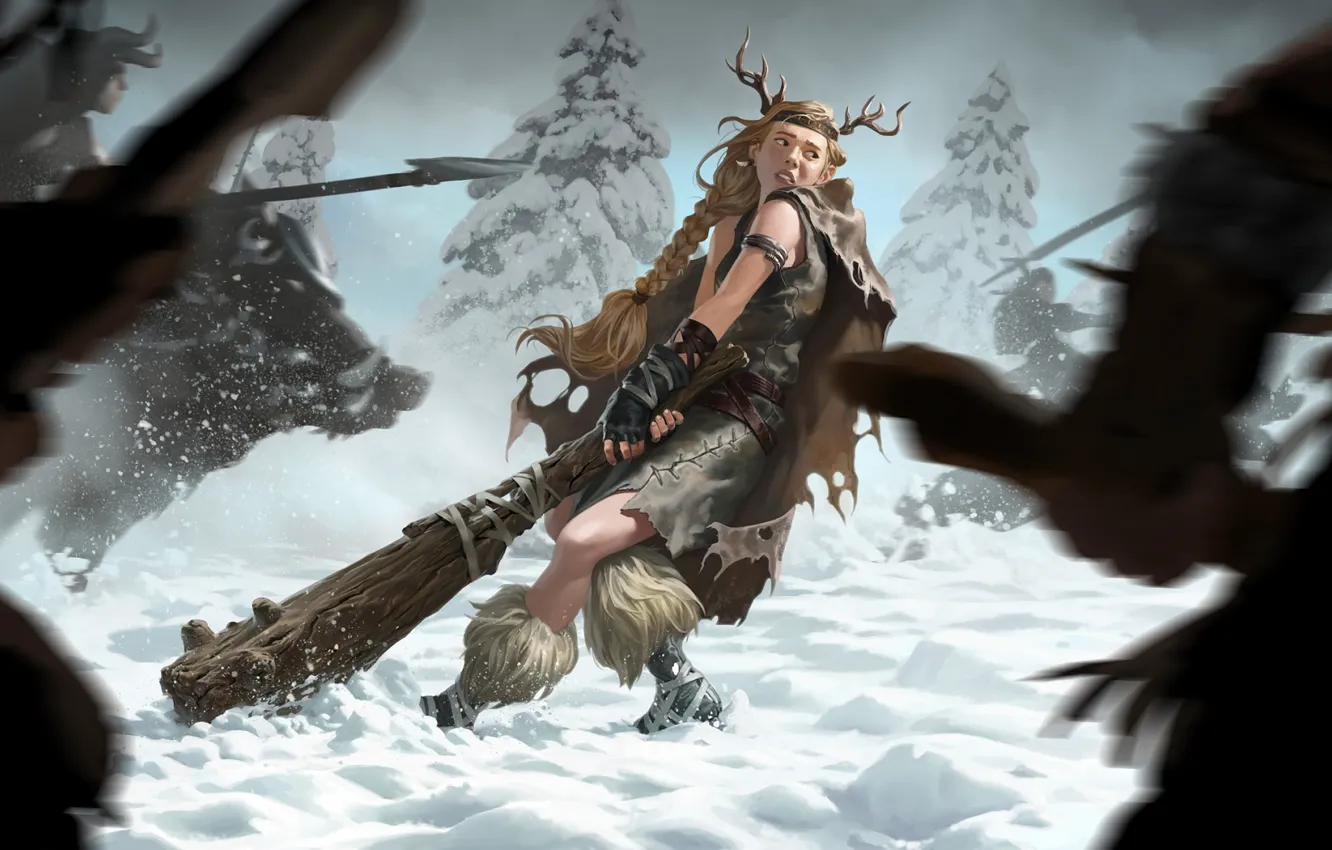 Фото обои девушка, снег, викинги, Legends of Runeterra