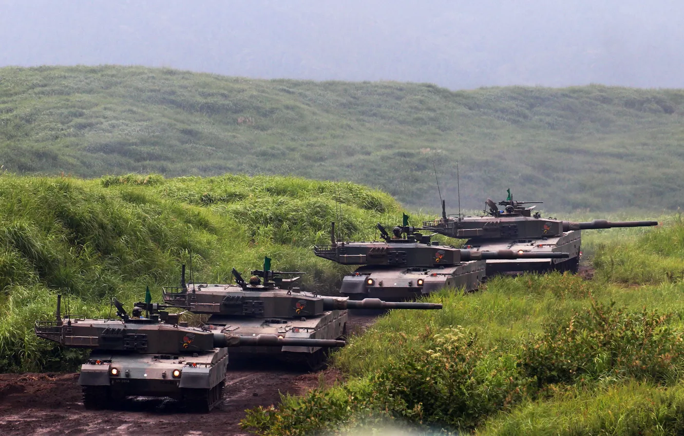 Фото обои поле, боевые, танки, японские, Тип 90