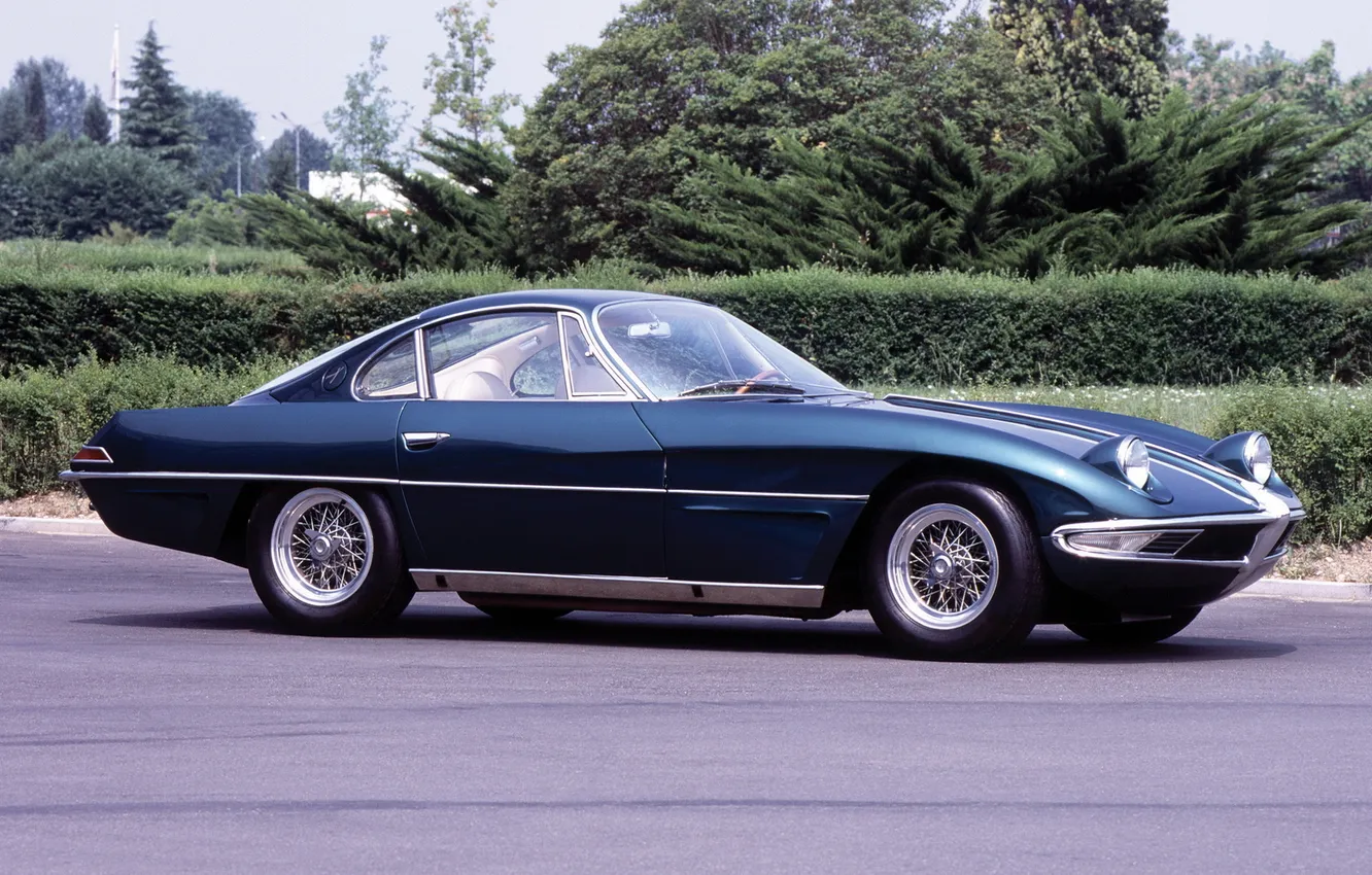 Фото обои дорога, фары, классика, кусты, Lamborghini 350 Gtv \'1963