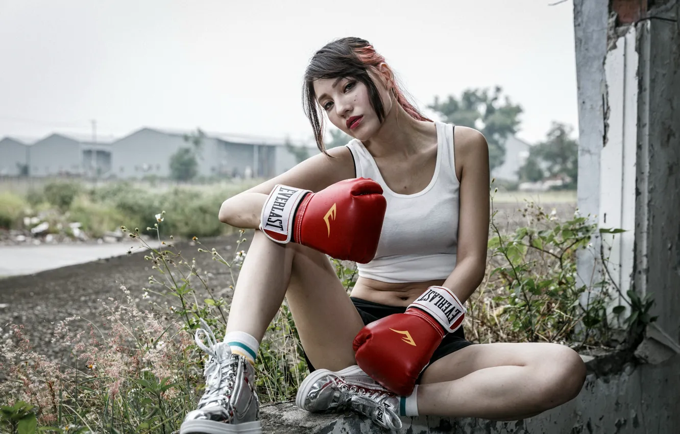 Фото обои девушка, спорт, бокс