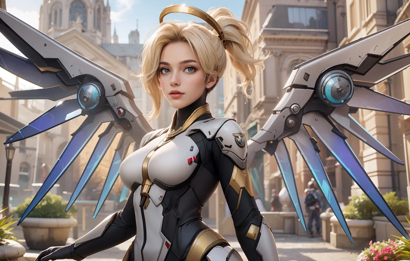 Фото обои Games, Artwork, Overwatch, Mercy, AI art