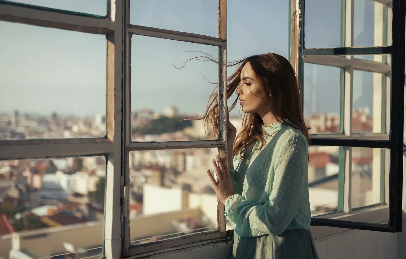 Фото обои девушка, настроение, окно
